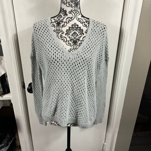 Theory gray chunky knit v-neck sweater fall winter casual. - Picture 1 of 8